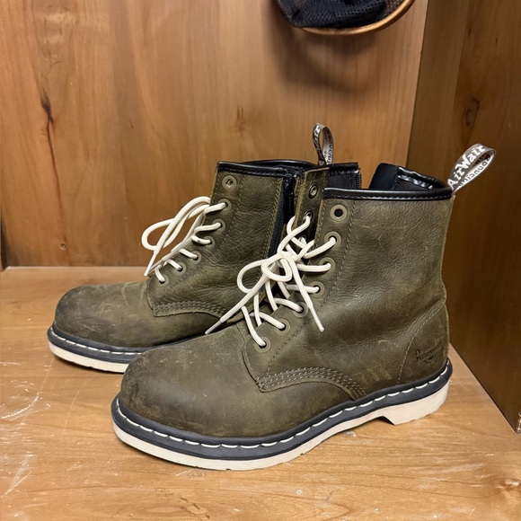 Dr Martens Green Leather Zip Entry Lace Up Steel Toe Boots sz 39 - Picture 1 of 5